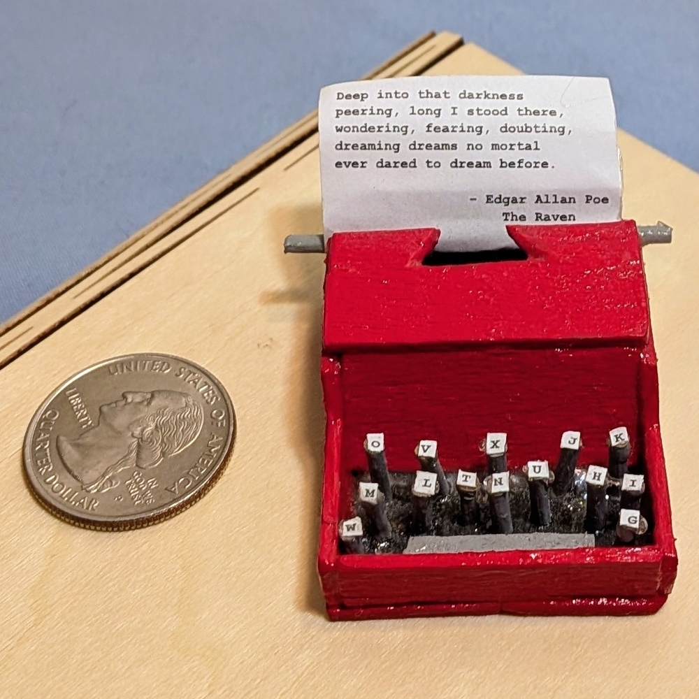 Tiny Typewriter in Classic Red with Edgar Allan Poe Quote Handmade Miniature Art